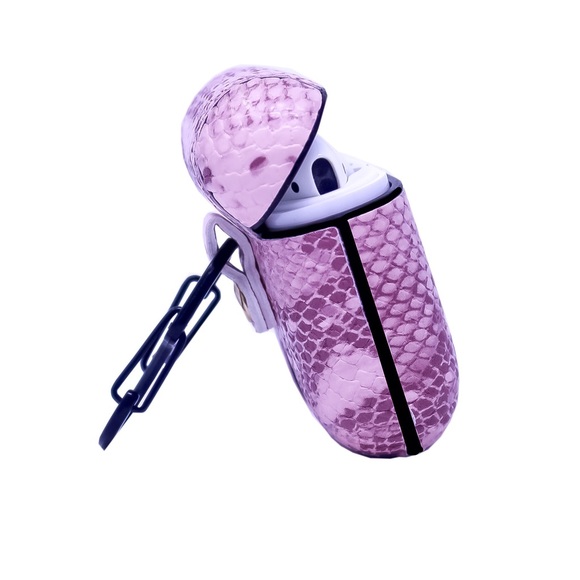 Baby Pink Snake Print Vegan Leather AirPods Case - Picture 2 of 3